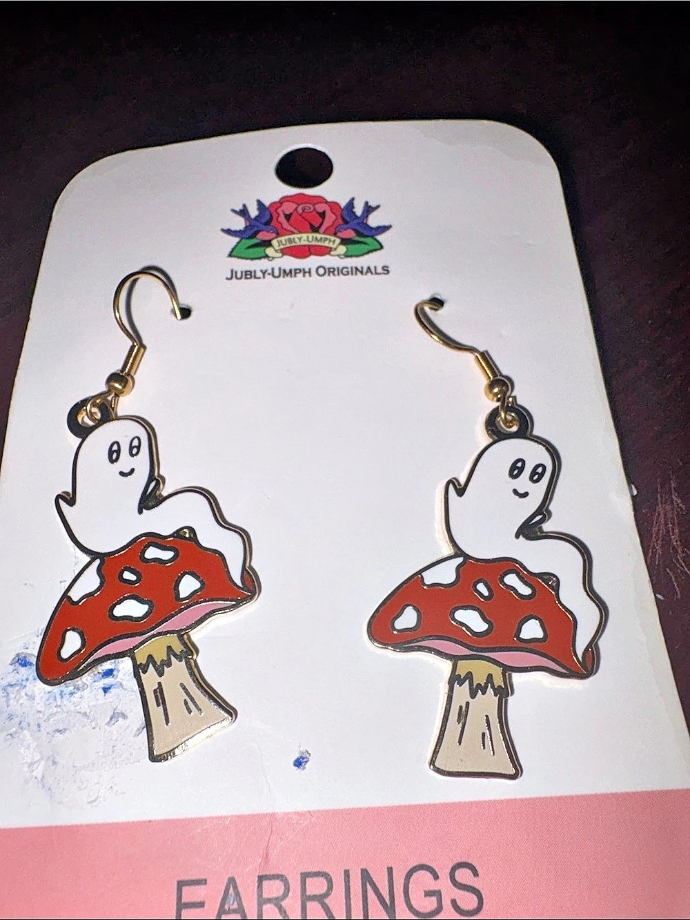 Jubly-Umph Ghost Mushroom Earrings Mushroom Ghost Earrings Red & White NWT